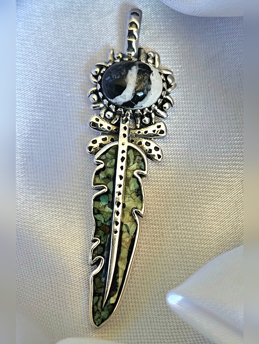 D'Joy White Buffalo & Royston Turquoise Feather Pendant